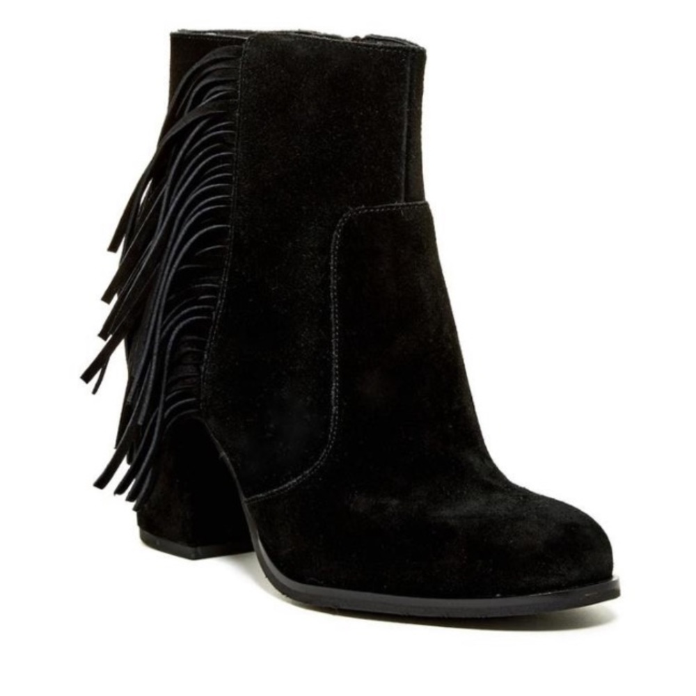 Via Spiga Niurka Black Suede Booties with Fringe